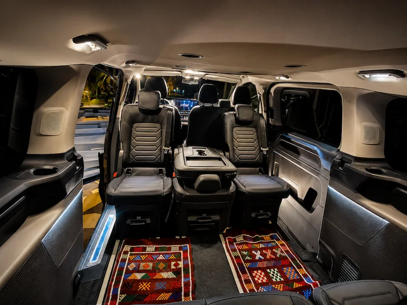 Spacious and comfortable van interior for a private transfer from Tangier to Chefchaouen