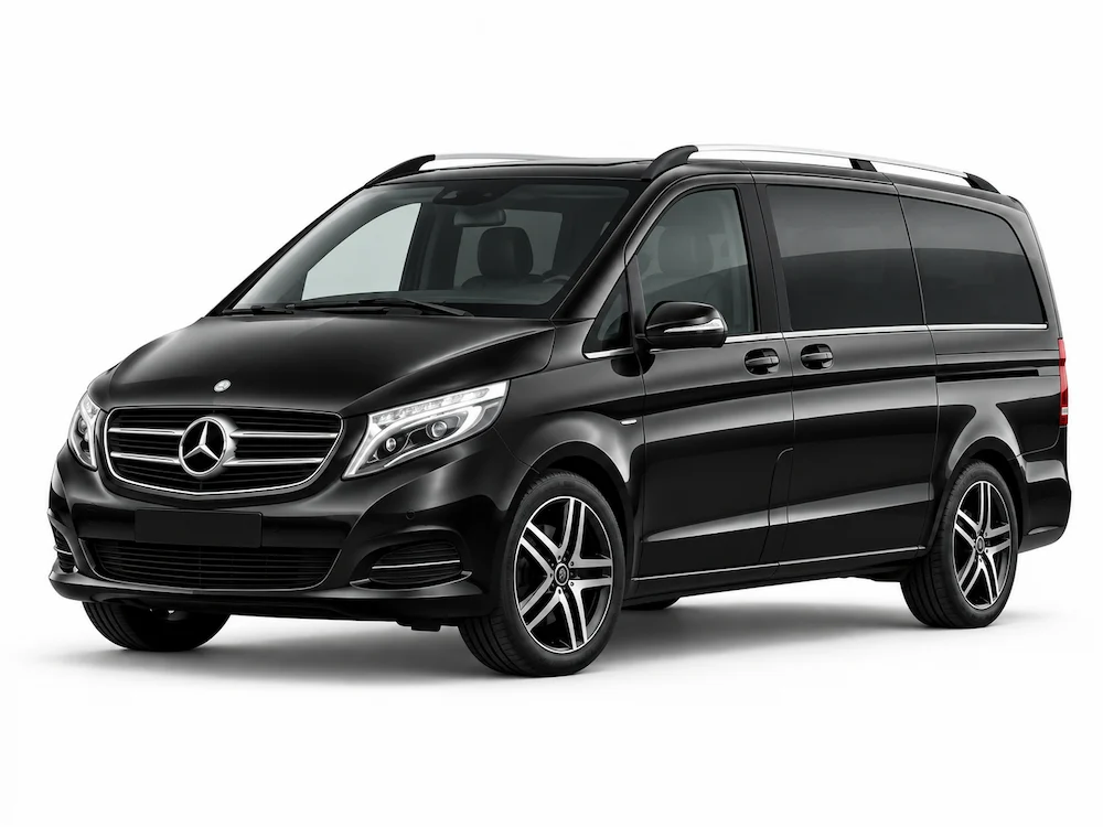 Black Mercedes V-Class, representative of the Spacious Van used for this transfer; the exact vehicle may vary